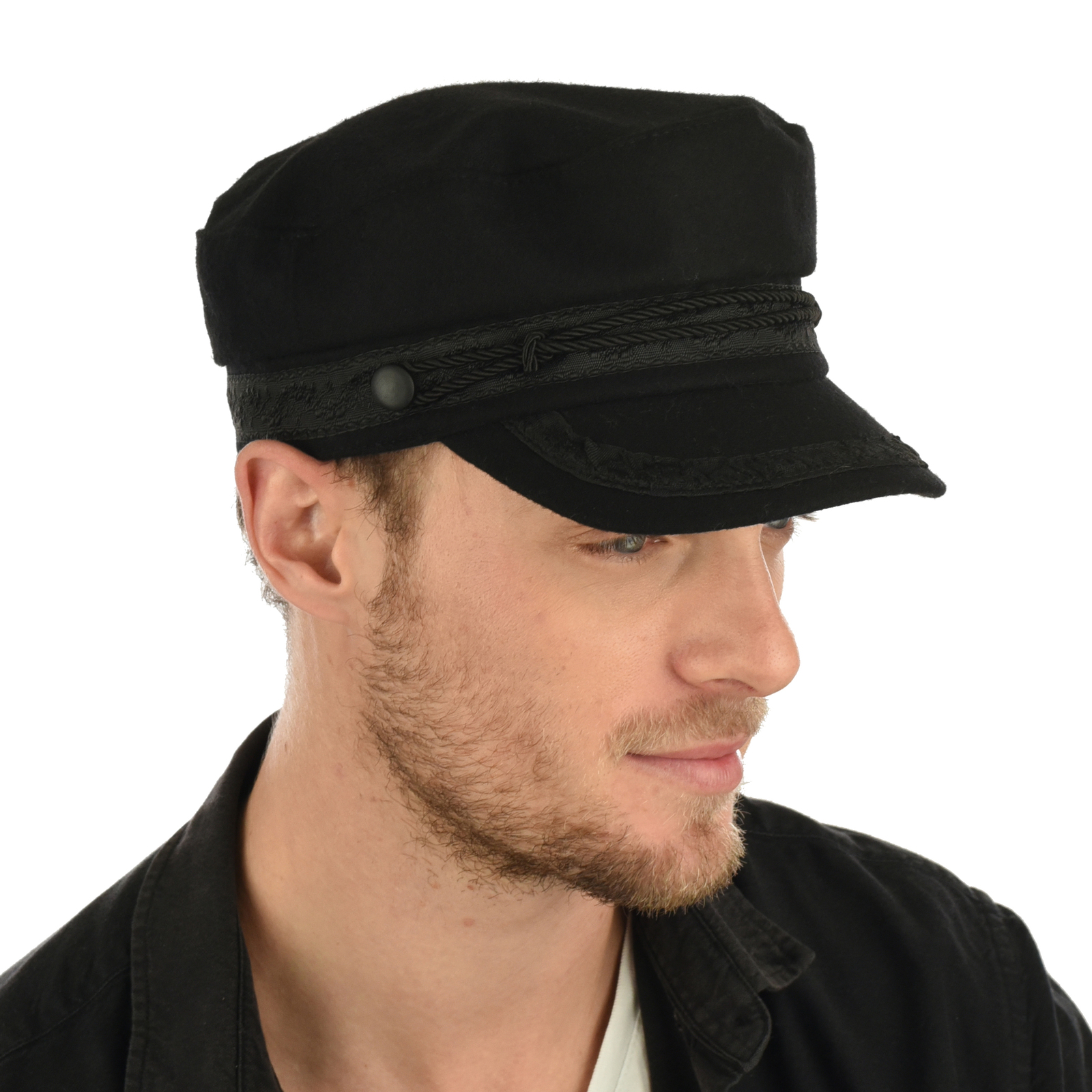 Wool Felt Greek Fisherman Baker Boy Cap Hat Black John Lennon Style