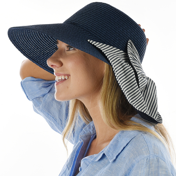 Wide Brim Garden Hat with Striped Convertible Neck Cover for