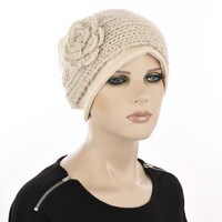 Swirly Beanie with Beaded Crochet Headband Beige