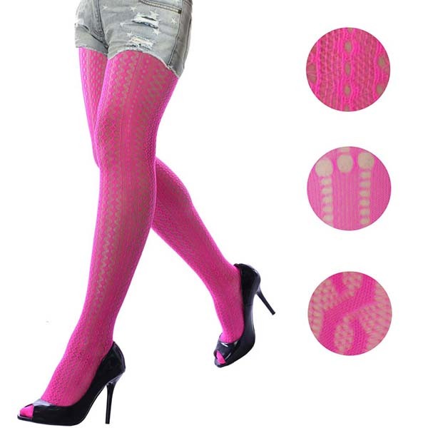 Shredded Neon Pink Footless 1980s Costume Tights