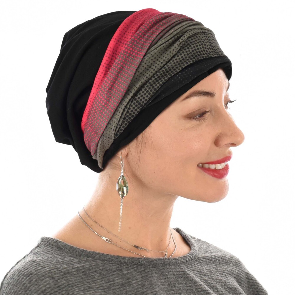 Black Jersey Beanie With Seamless Headband For Chemo Cancer Patient 