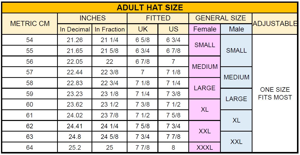 Hat Size Chart Mens