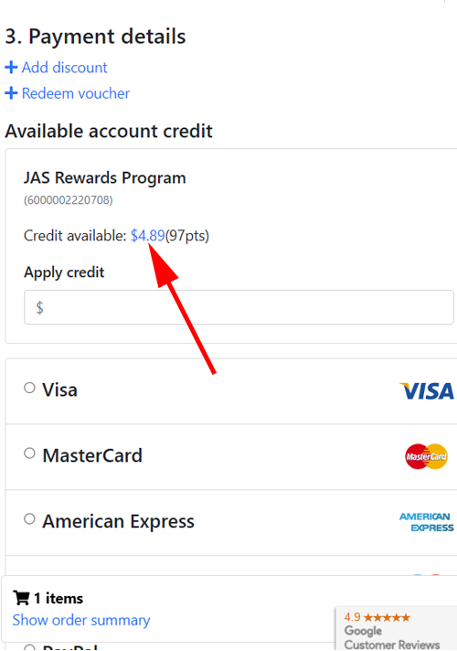 How to Redeem JAS Rewards Program Points Screenshot?