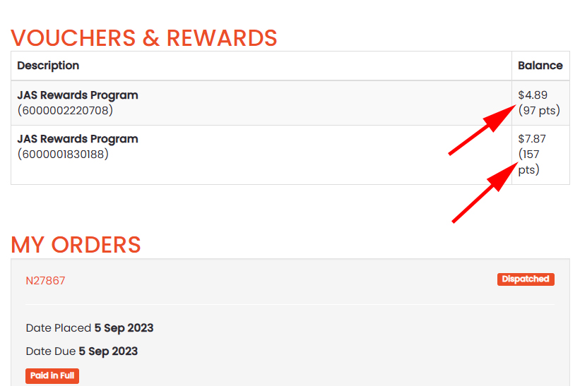 Where Can I Find My JAS Rewards Program Points Screenshot?