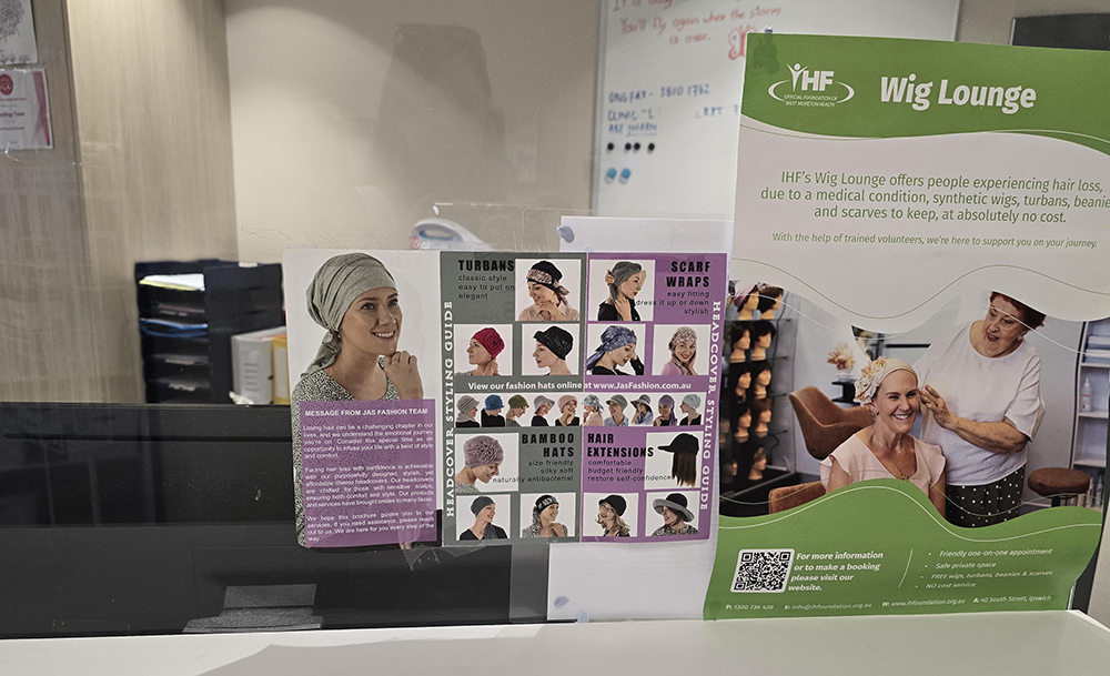 Jas Fashion brochure displayed at the breast cancer clinic, shared by Lyn to support others