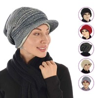 Ribbed Slouchy Beanie Cap with Swirly Jersey Beanie Liner