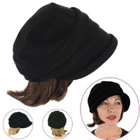 Corduroy Black Bakerboy Hat with Hair for Winter