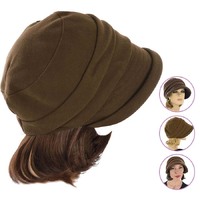 Corduroy Brown Bakerboy Hat with Hair Extension for Winter